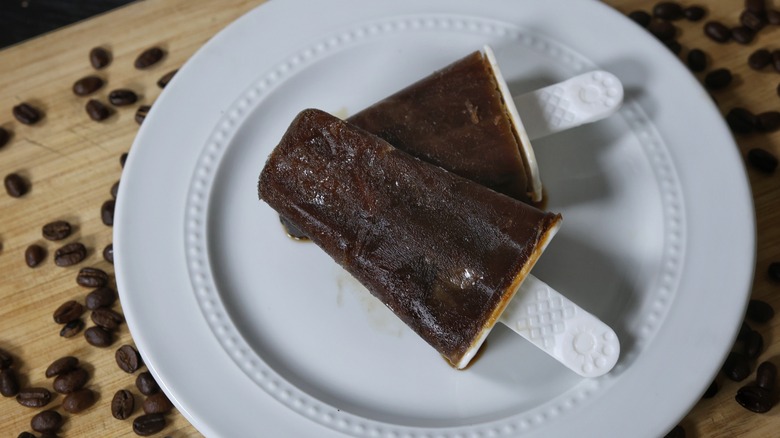 espresso martini popsicles on plate