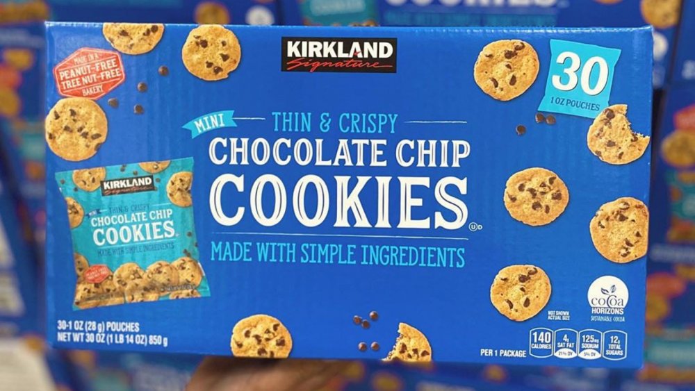 A box of the new Kirkland Signature Mini Thin & Crispy Chocolate Chip Cookies from Costco