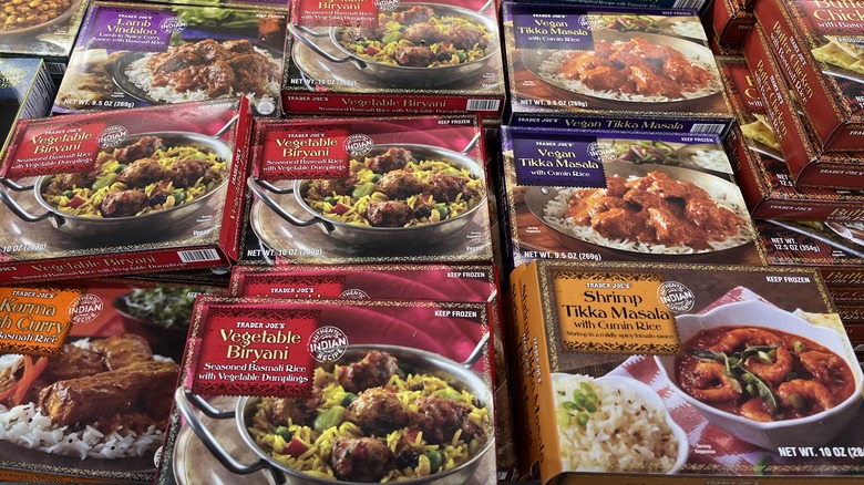 assortment of Trader Joe's frozen Indian foods