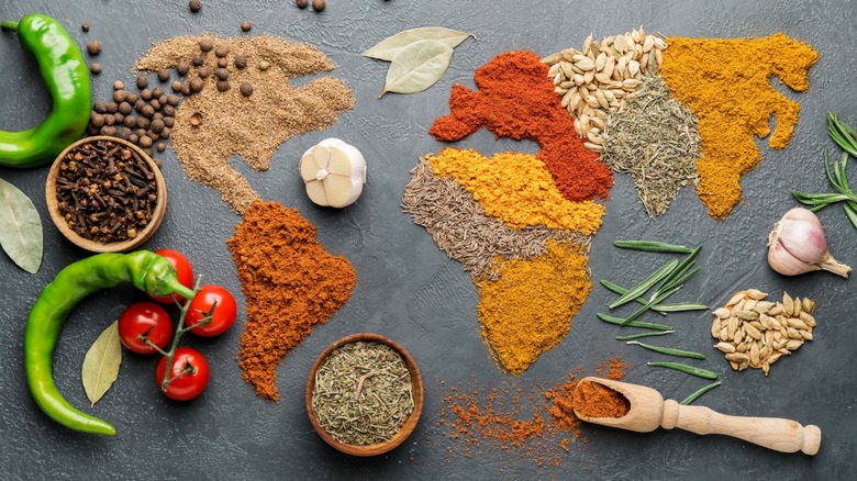 world map made with spices