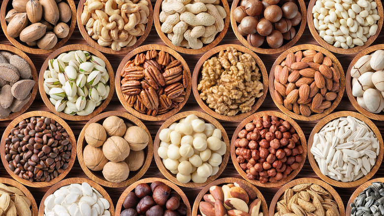 Varieties of nuts in bowls