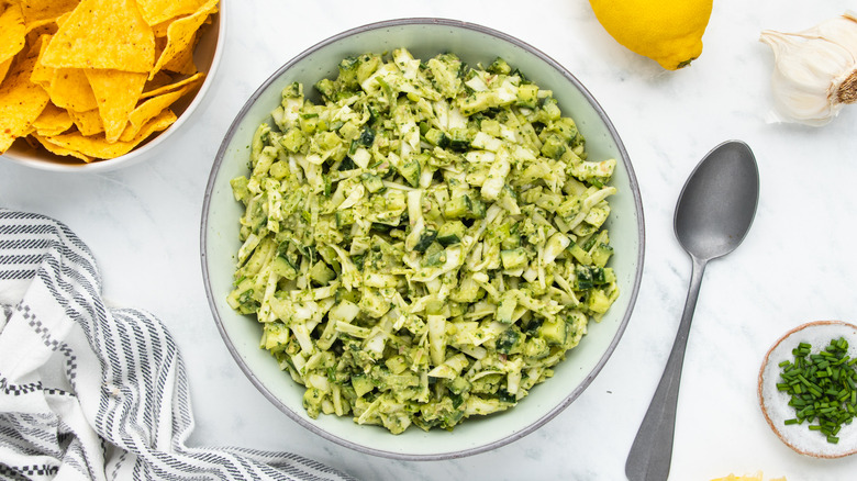 tiktok inspired green goddess salad in bowl