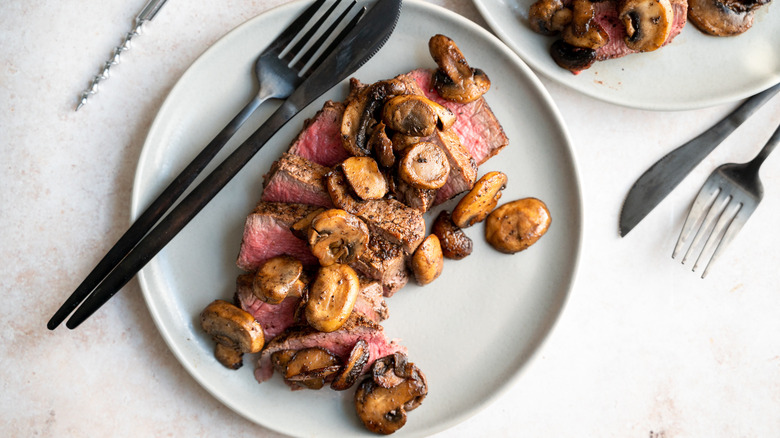 seared steak with sauteed mushrooms