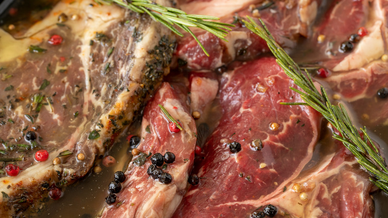 closeup of marinated steak