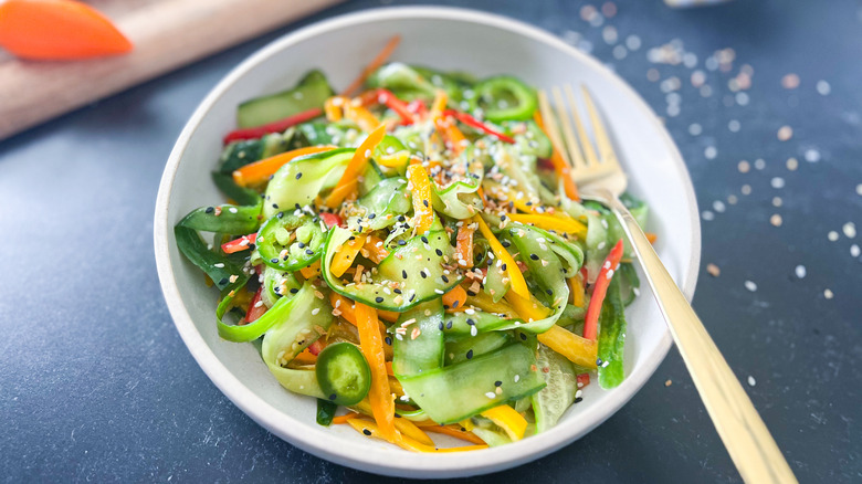 cucumber pepper salad in bowl