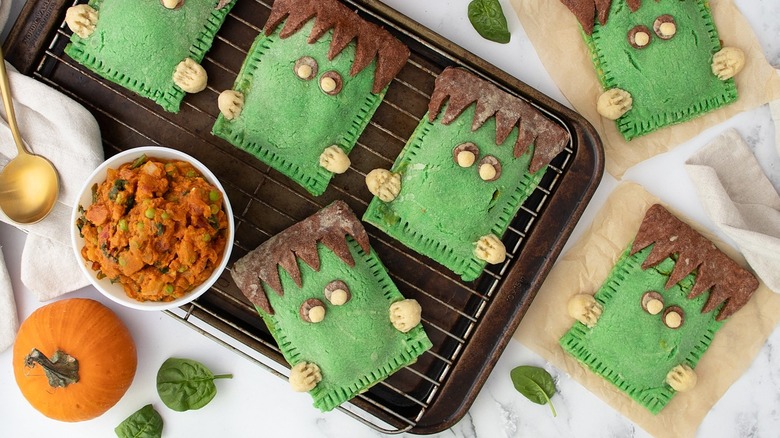 Frankenstein hand pies on rack