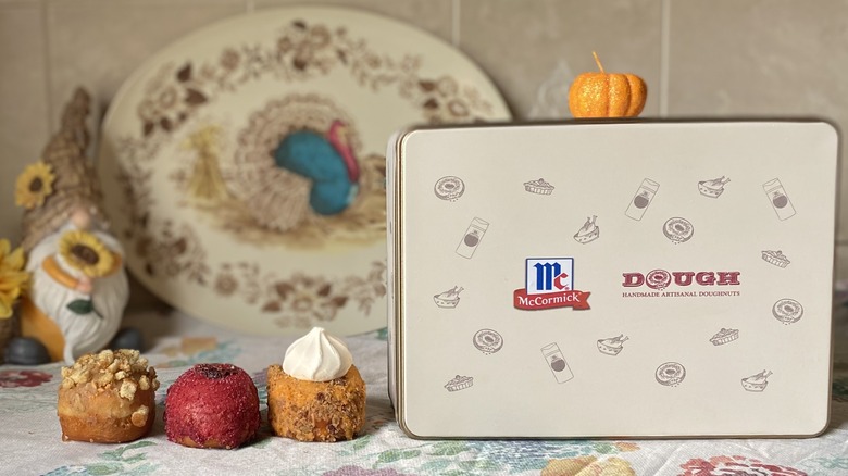 McCormick-Dough holiday donuts and tin displayed