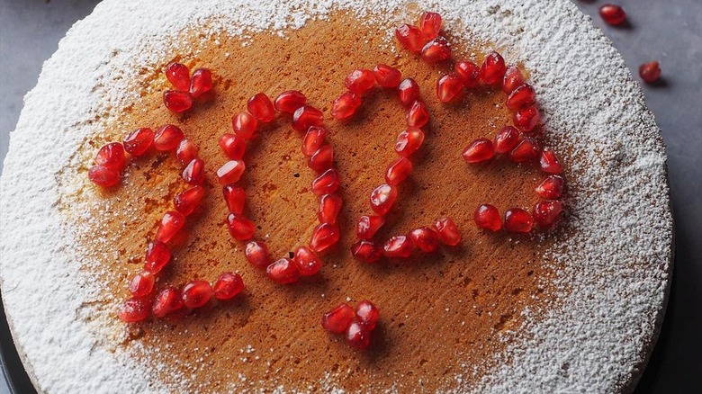 vasilopita with pomegranate seeds