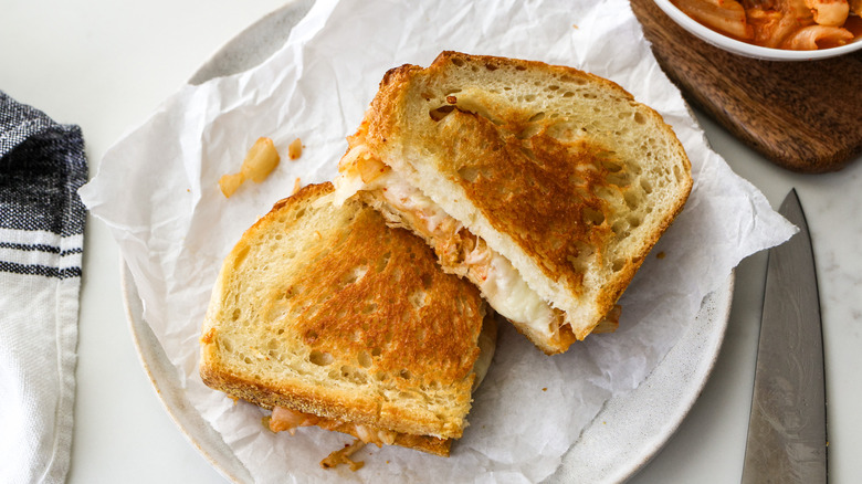 kimchi grilled cheese on plate