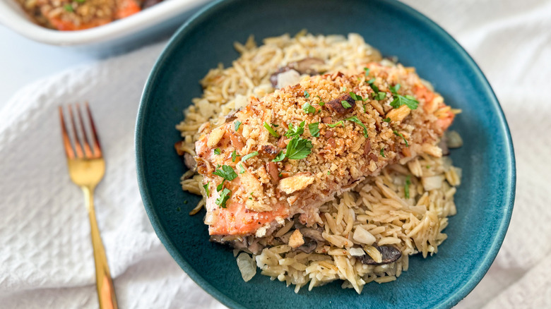 orzo with honey mustard salmon