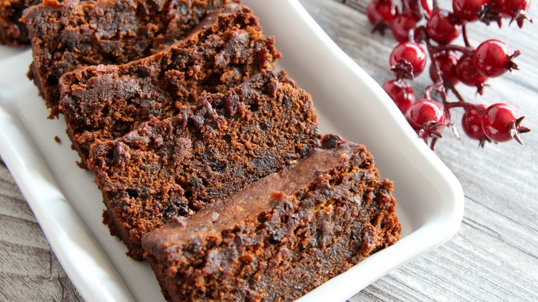 Sliced Caribbean black fruit cake