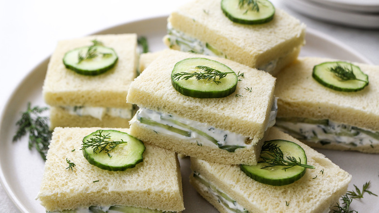 sandwiches with cucumber garnish