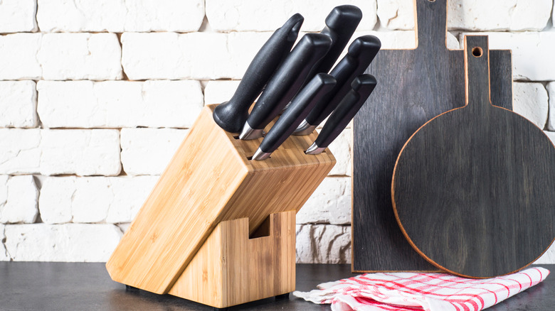 Knife block in kitchen