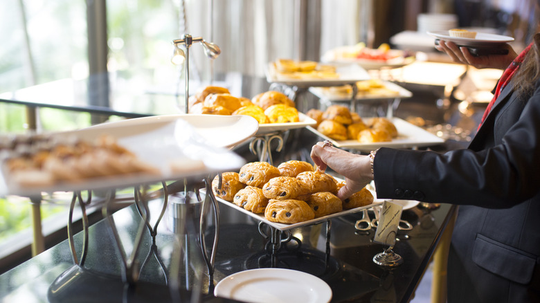 breakfast buffet closeup pastries