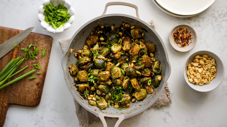 Brussels sprouts in frying pan