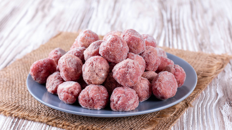 Frozen meatballs on a plate