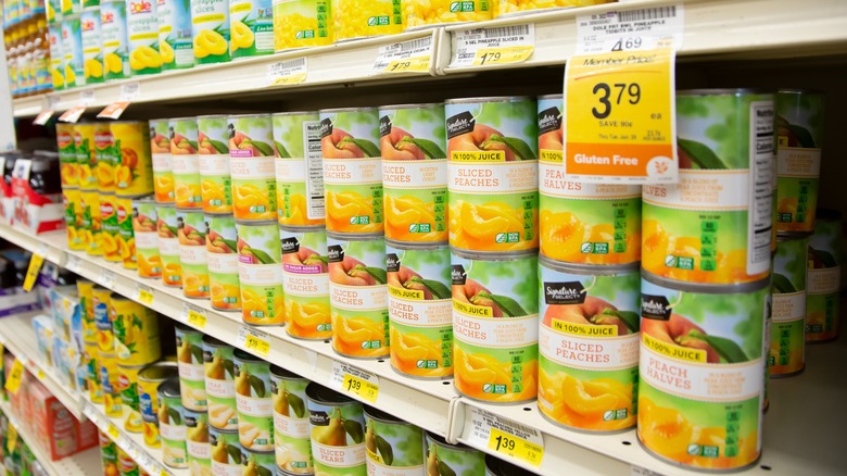 canned fruit on shelf