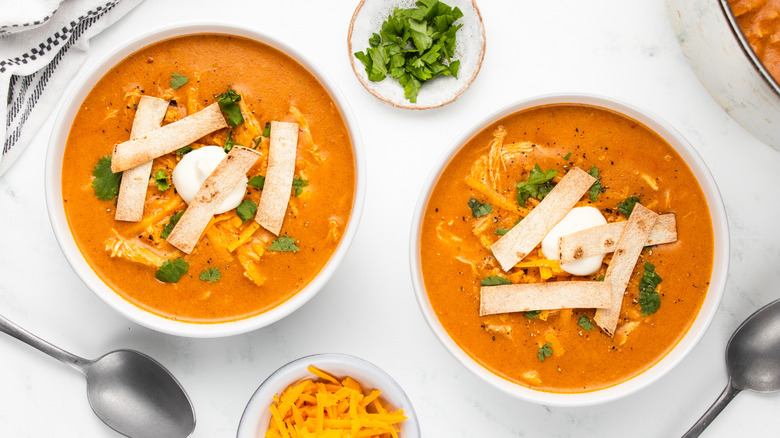 two bowls of chicken enchilada soup