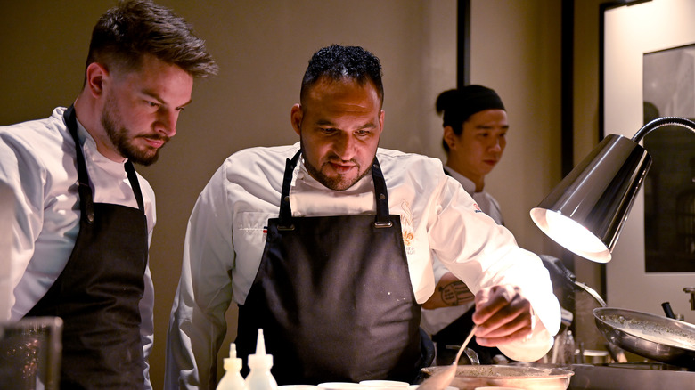 Michael Caines chef in kitchen