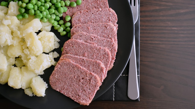 canned corned beef slices on plate