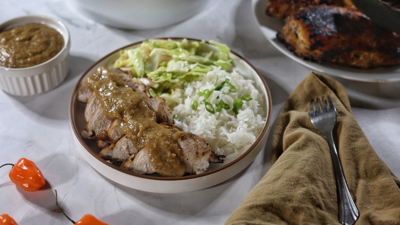 plate of mango habanero grilled chicken