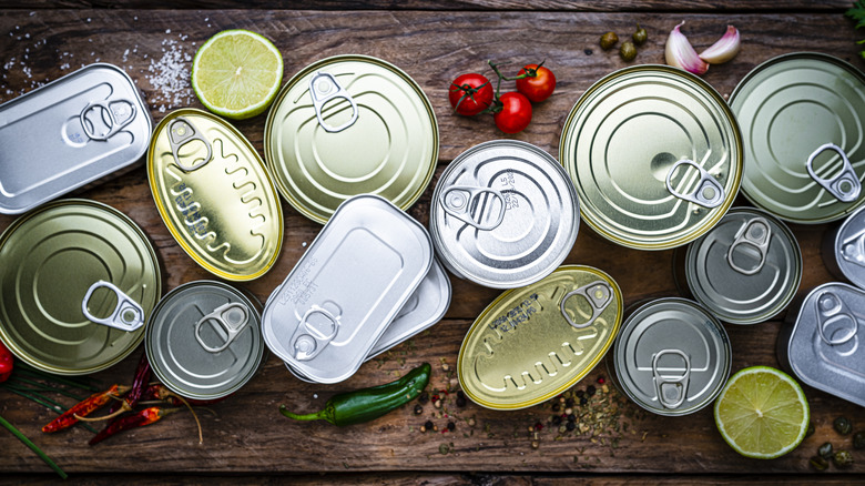 variety of canned foods