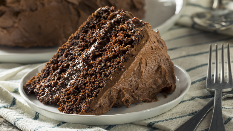 Iced chocolate cake slice