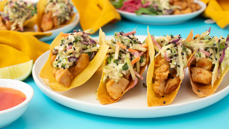 chicken wonton tacos on plate