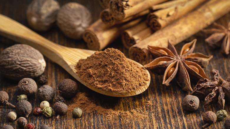 Baking spices on wooden table