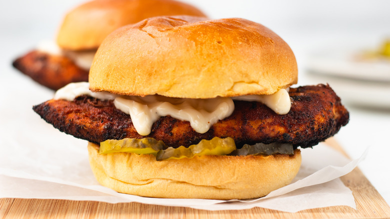 blackened chicken sandwich with pickles