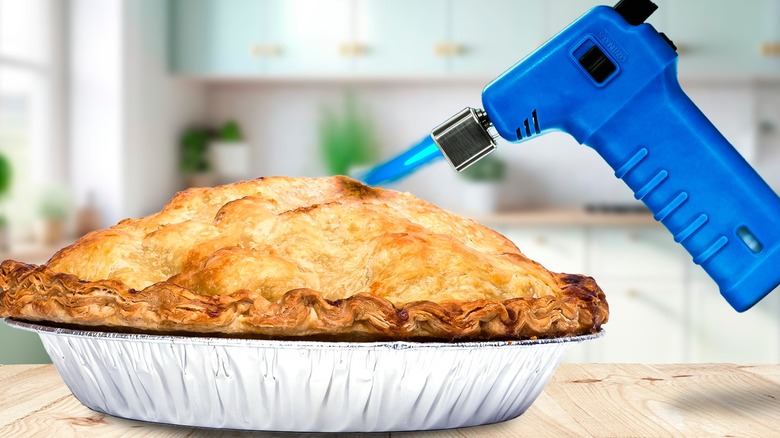 Blow torch on pie top