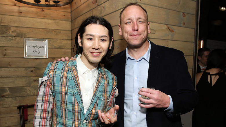 Takeru Kobayashi and Joey Chestnut smiling