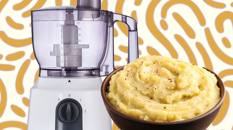 food processor and bowl of mashed potatoes