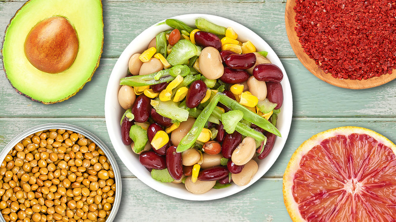 bean salad surrounded by ingredients