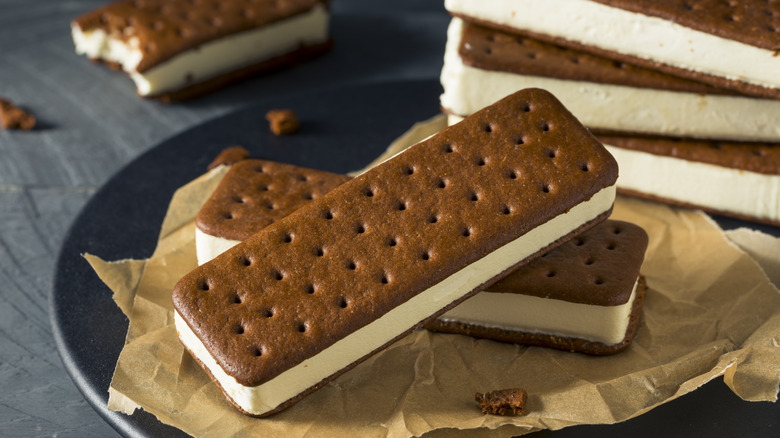 Ice cream sandwiches on plate