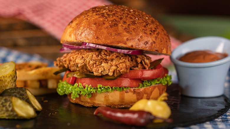 Fried chicken sandwich with sauce