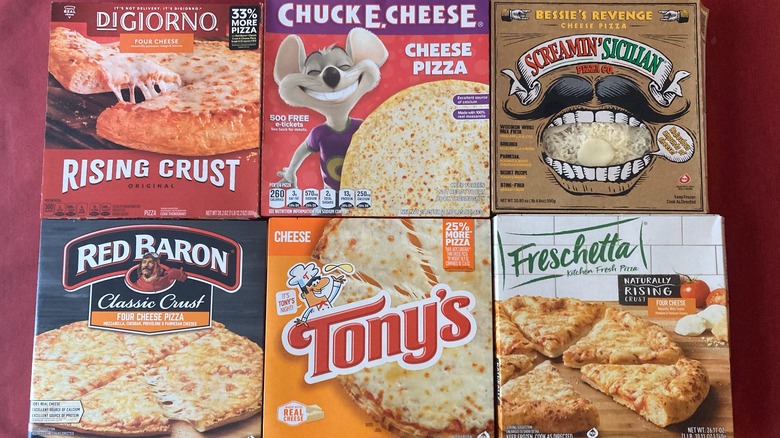 Six frozen cheese pizzas