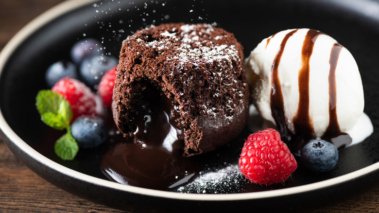 Chocolate cake and ice cream