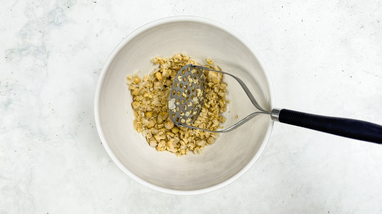 mashed chickpeas in bowl