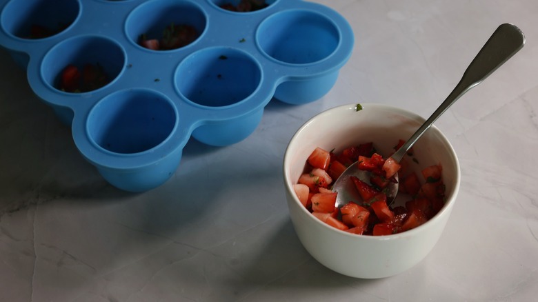 bowl of chopped strawberries