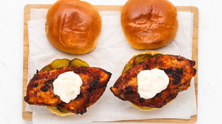 open blackened chicken sandwiches