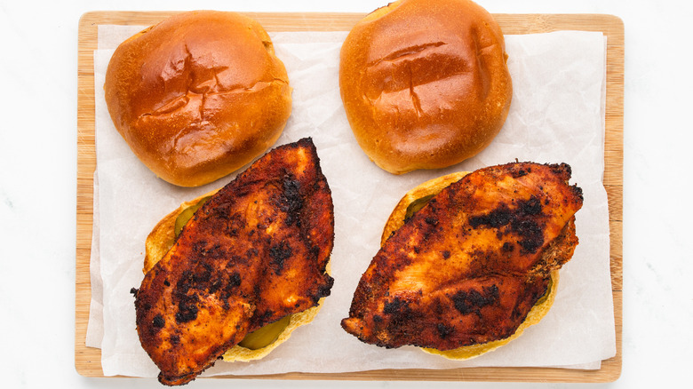 open blackened chicken sandwiches